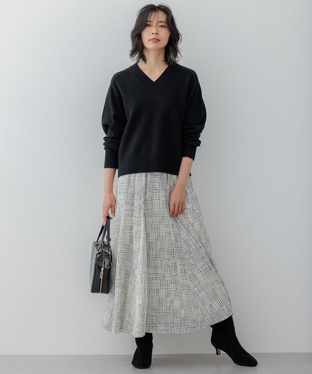 23区 【洗える】モノクロトーンプリント スカート アイボリー系