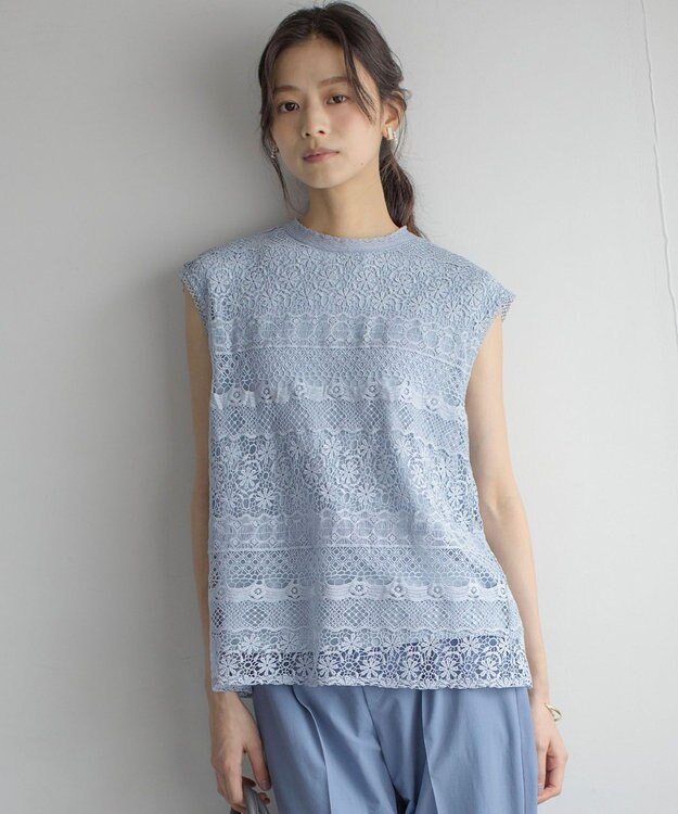 組曲 S ラッセルレース ブラウス サックスブルー系