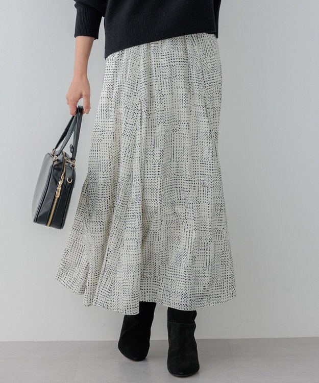 23区 【洗える】モノクロトーンプリント スカート アイボリー系