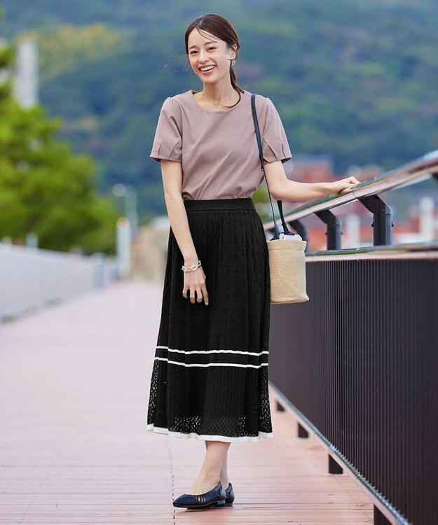 Tiaclasse 【UVケア・接触冷感】“あまラク” タックパフスリーブカットソートップス ピンクモカ