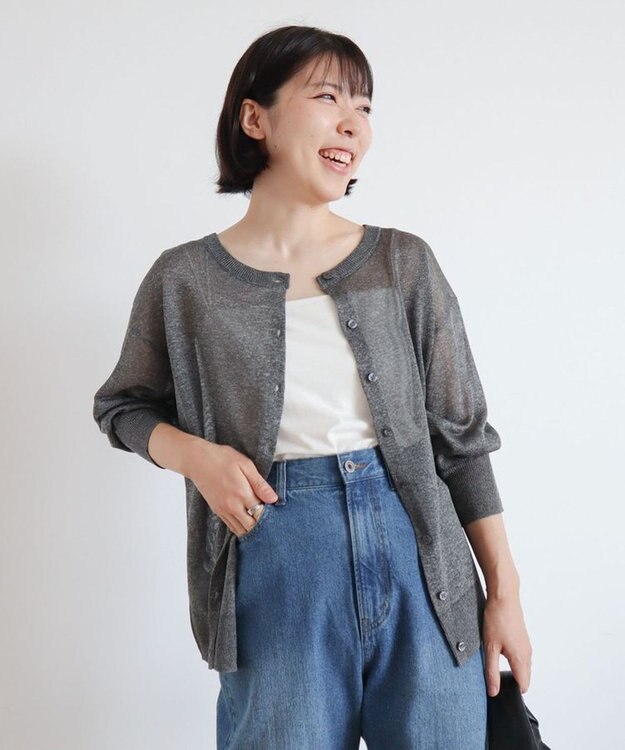 Green Parks ２ｗａｙ　７分袖ブライトシアーニットプルオーバー Gray Mixture