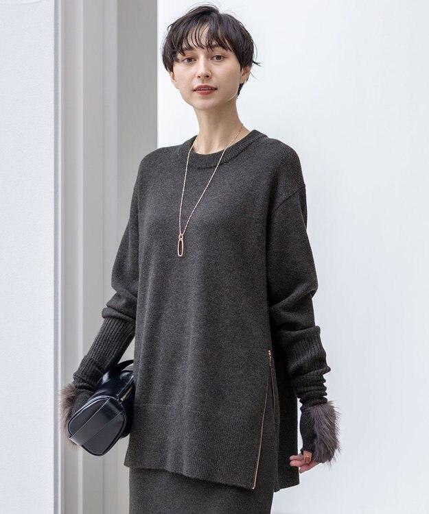 23区 【見上愛さん着用/Oggi掲載/洗える】カシミヤブレンド サイドジップ  ニットチュニック グレー系