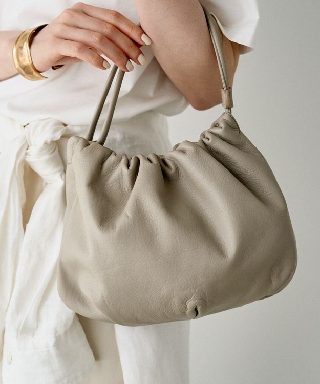 russet レザー巾着4WAYショルダーバッグ(CE-1454) GrayBeige