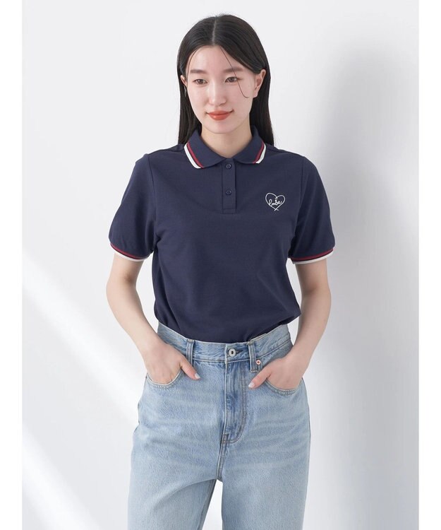 earth music&ecology ハートロゴ刺繍ポロ Blue