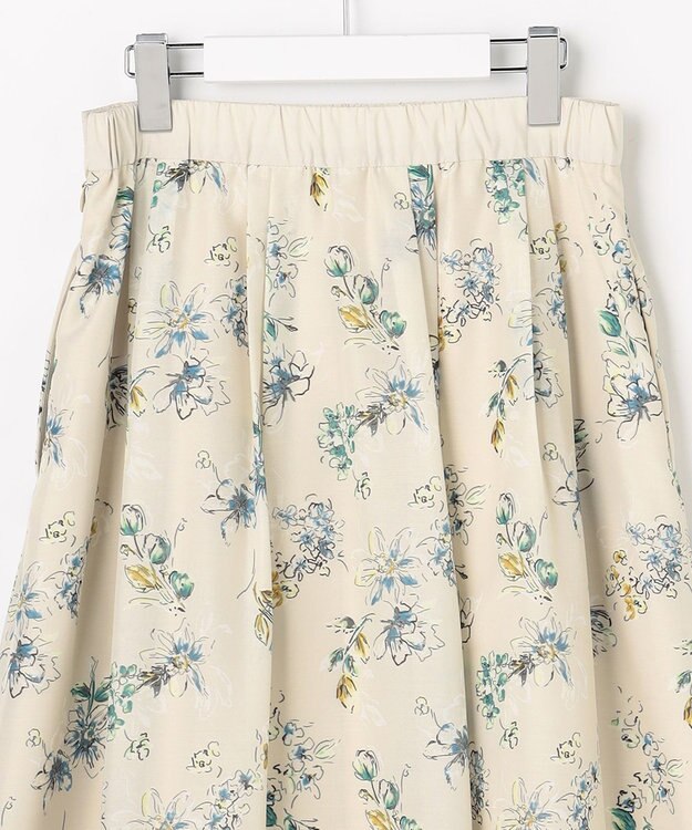 自由区 L エアリーローン花柄プリント スカート ベージュ×ブルー