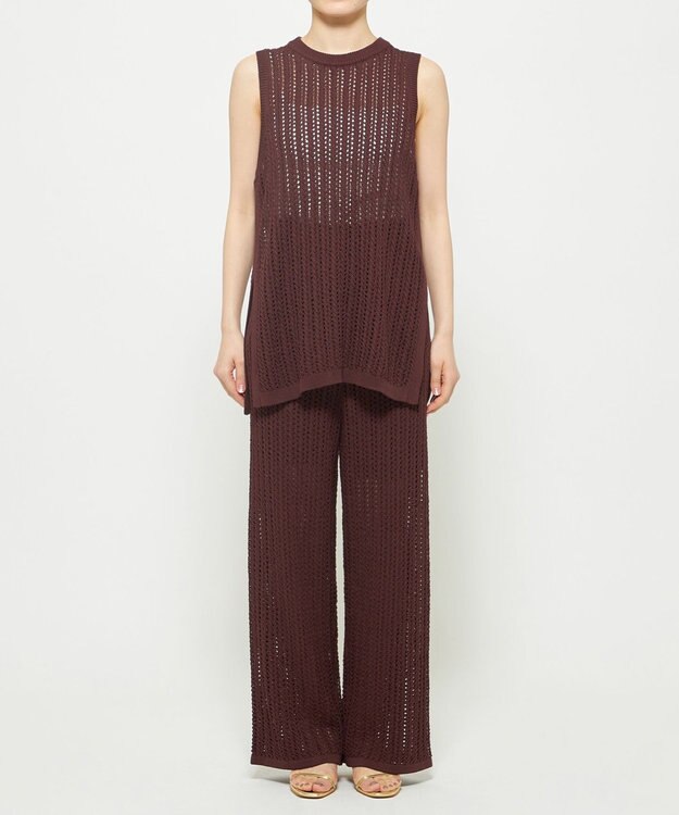 uncrave シースルーケーブルニット ノースリーブトップス ブラウン