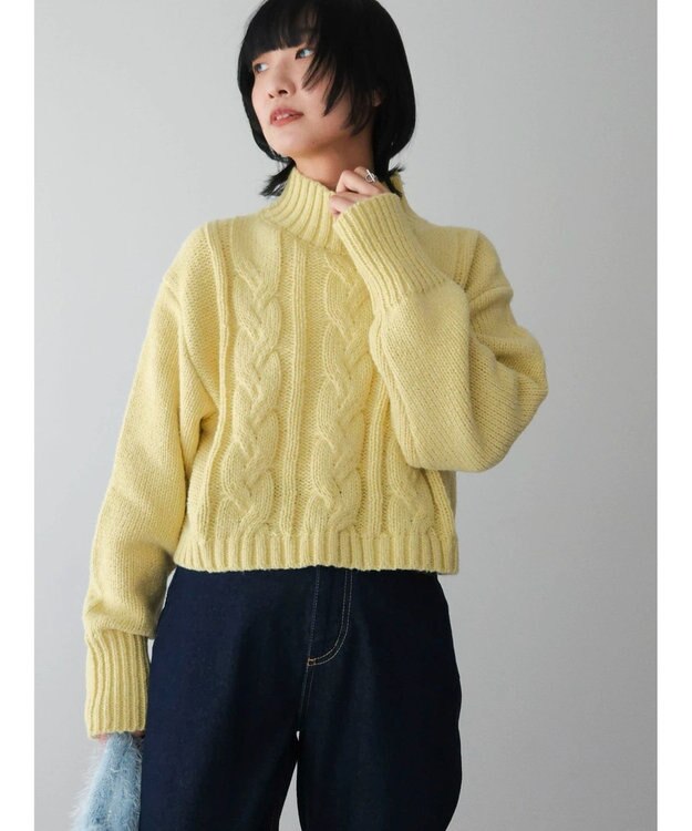 Green Parks ショート丈ケーブルニットプルオーバー Yellow