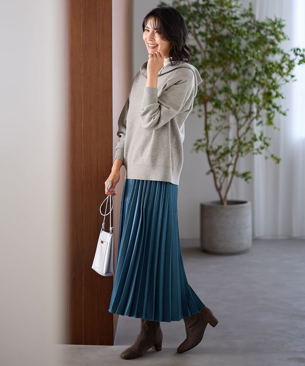 ANY L ハーフジップニットフーディー ライトグレー