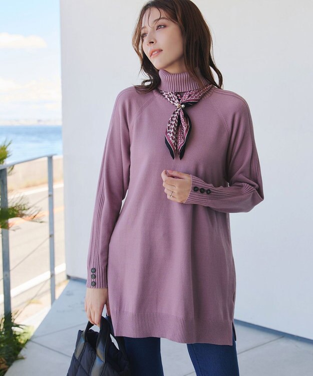 Tiaclasse 【安田美沙子さん着用・選べる2type・新色追加】ボタンニットチュニック タートル：ラベンダー