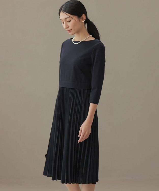 組曲 【KUMIKYOKU NAVY】ジャージーコンビプリーツ ワンピース ネイビー系