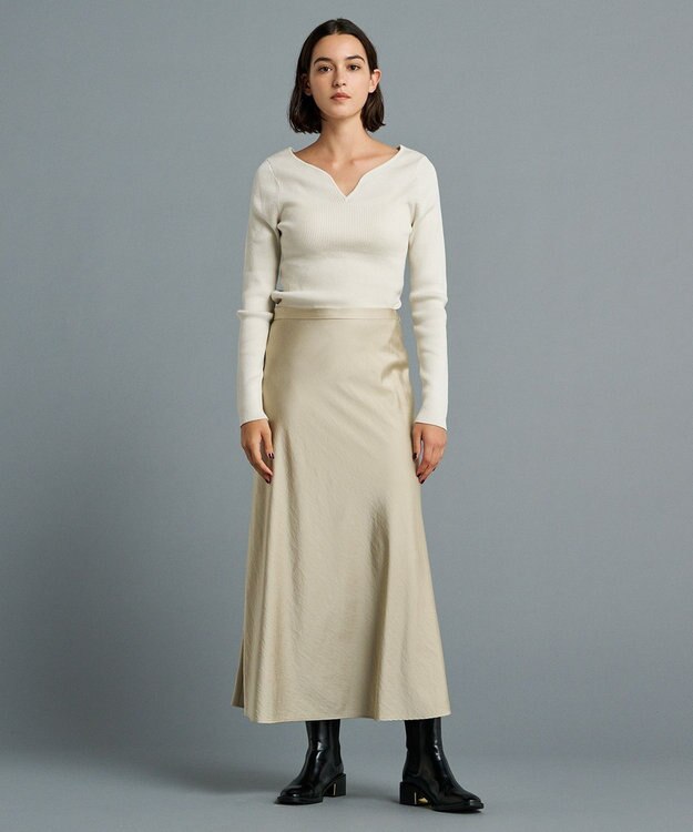 uncrave 【洗える】サテン フレアスカート（uncrave STANDARD） ベージュ