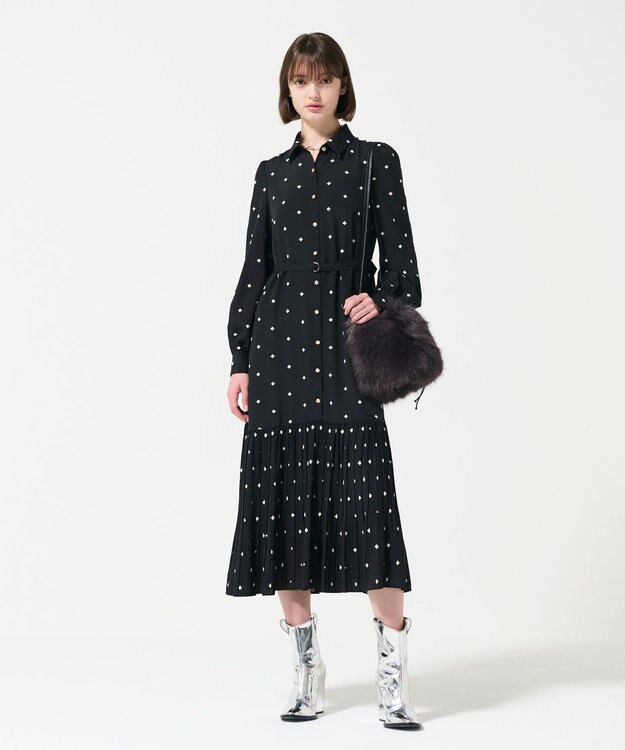 GRACE CONTINENTAL ベルト付刺繍ロングワンピース ブラック