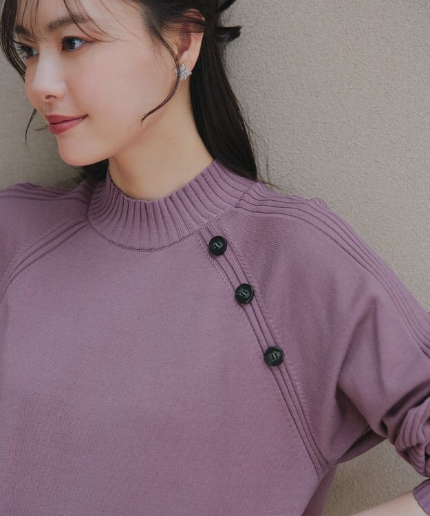 Tiaclasse 【安田美沙子さん着用・選べる2type・新色追加】ボタンニットチュニック モックネック：ラベンダー