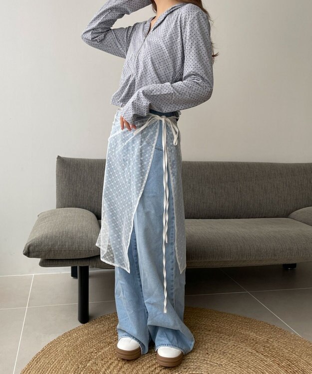 WEGO 柄Wジップパーカー ライトグレー