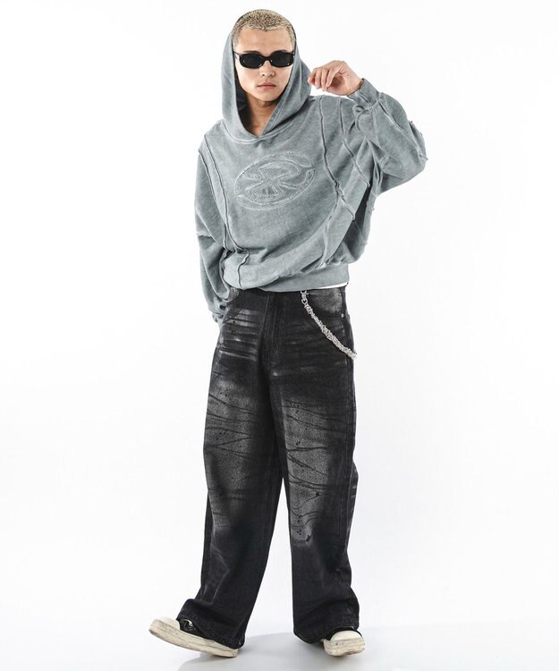 WEGO 【ユニセックス着用ITEM/MLサイズ展開】コールドダイスウィッチングプルパーカー グレー