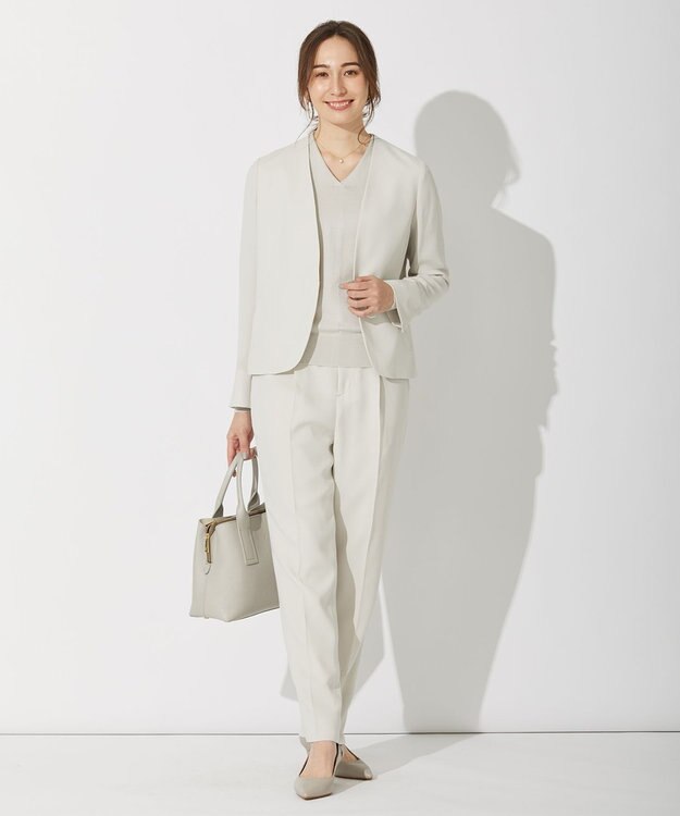 自由区 【セットアップ可】ダブルクロス ノーカラージャケット ベージュ系