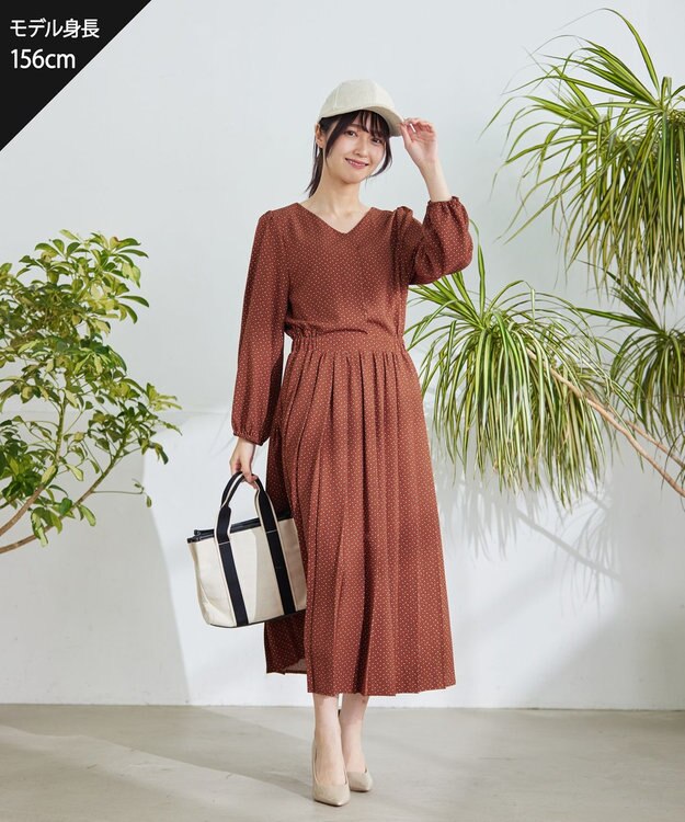 Tiaclasse 【洗える・新色追加】パフスリーブプリーツワンピース ネイビー