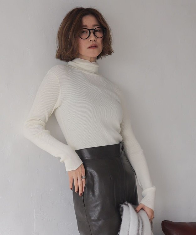 WEGO 【2025年秋冬新作】リブタートルニット ホワイト