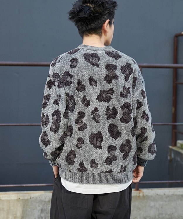 WEGO ベロアモールパターンカーディガン グレー