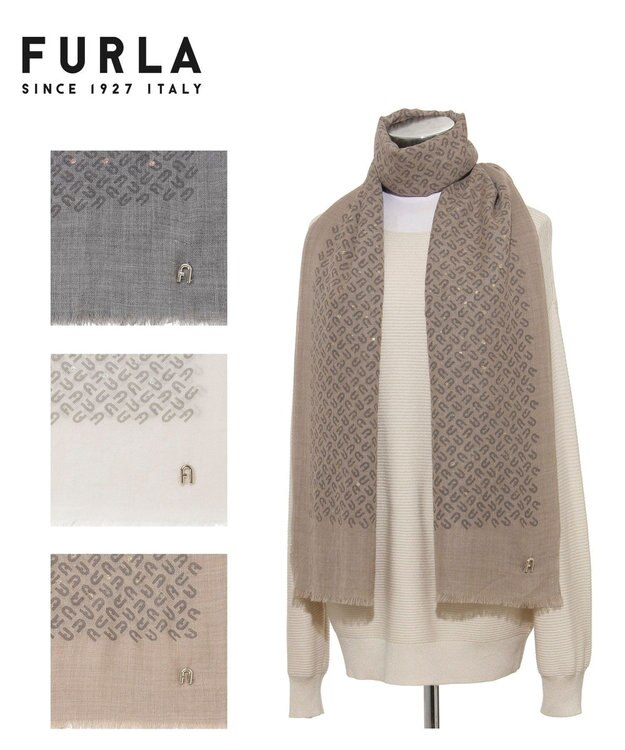 MOONBAT FURLA(フルラ）ウール100％ ウールアーチロゴストール モカブラウン