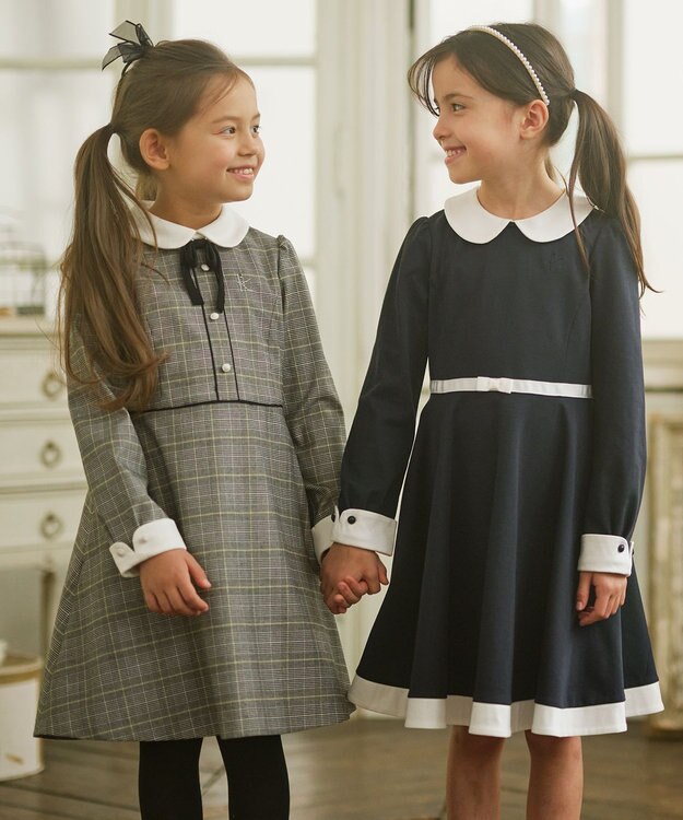組曲 KIDS 【110-140cm】グレンチェック ワンピース グレー系3