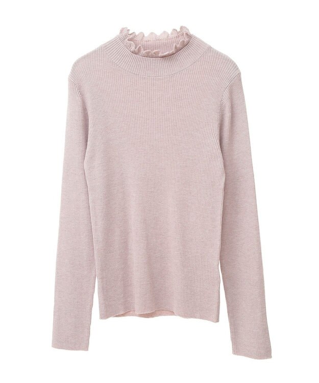 earth music&ecology レーシーハイネックリブプルオーバー Pink Beige