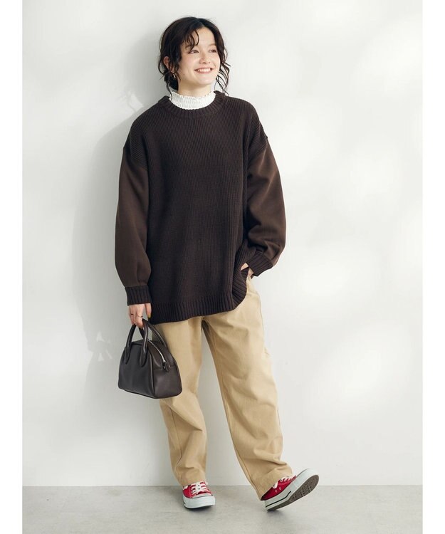 CRAFT STANDARD BOUTIQUE 片畔ニットドッキングチュニック Brown
