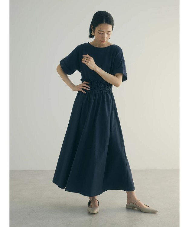 Green Parks armonia.異素材切替ドルマンワンピース Navy