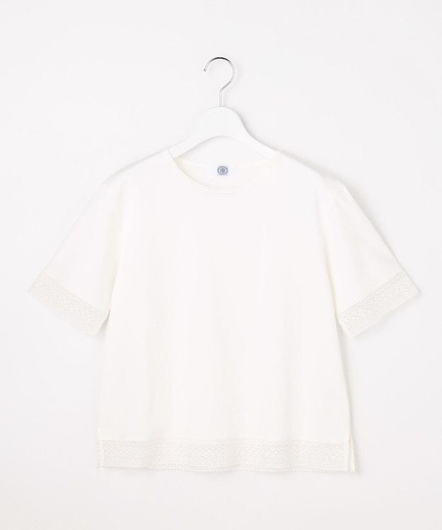 J.PRESS LADIES 【一枚で着映え】コットンスムース レース カットソー ホワイト系