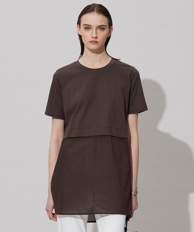 ICB L 【人気のため新色追加・UVケア・洗える】シアージャージーコンビ カットソー チョコレート系