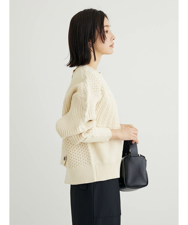 Green Parks ＫＢＦ　２ＷＡＹパッチワークニットカーディガン Off White