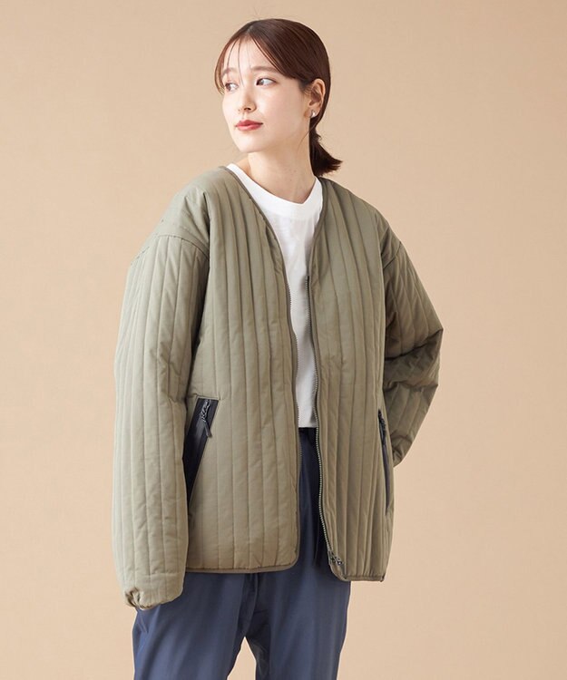 SHARE PARK LADIES 【UNISEX】キルティング蓄熱中綿 Ｖカーディガン（Mサイズ） カーキ