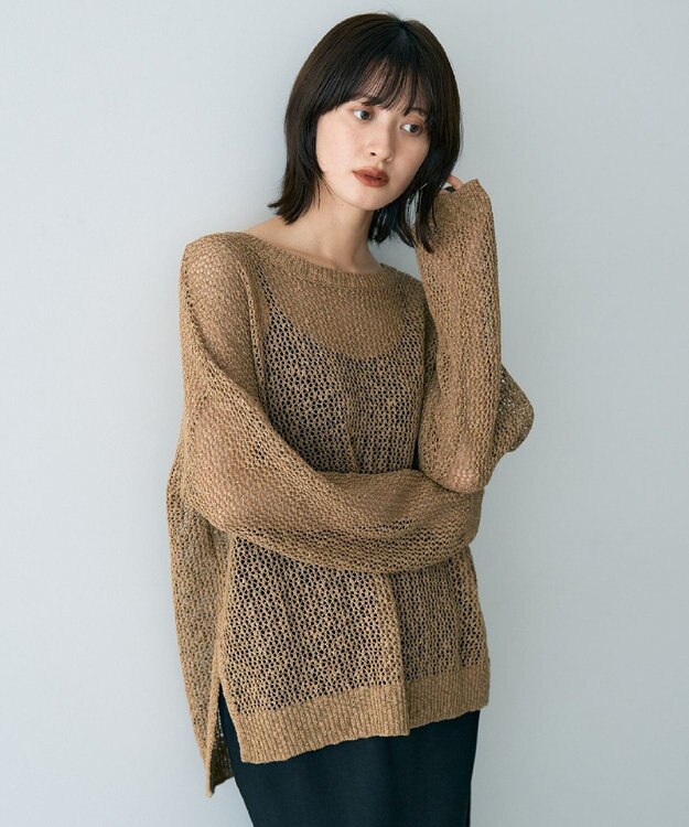 YECCA VECCA スラブメッシュルーズニット Camel