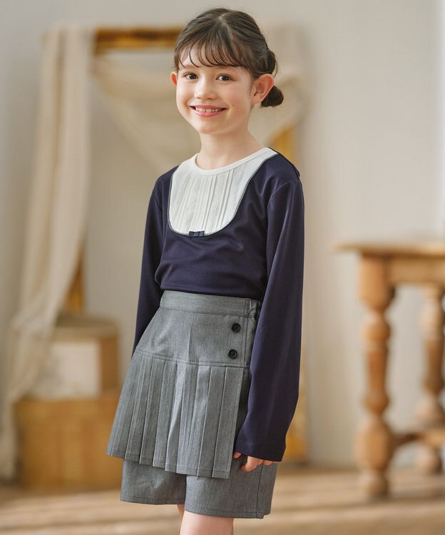 組曲 KIDS 【110-140㎝】【接触冷感・UVカット】サラリとヨークデザイン トップス ネイビー