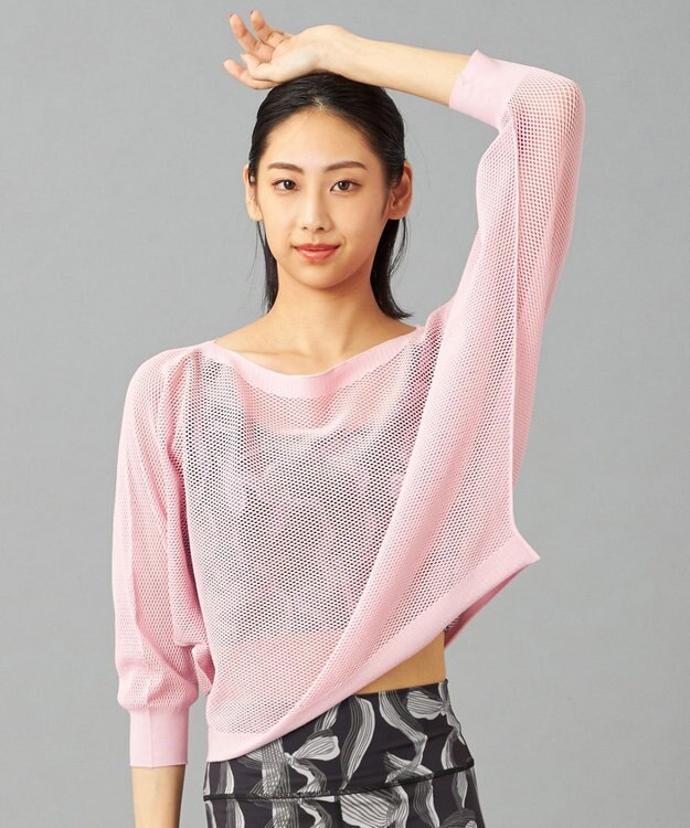 Chacott 【ノーソーイングニット】7分袖メッシュニットTシャツ グレイッシュローズ