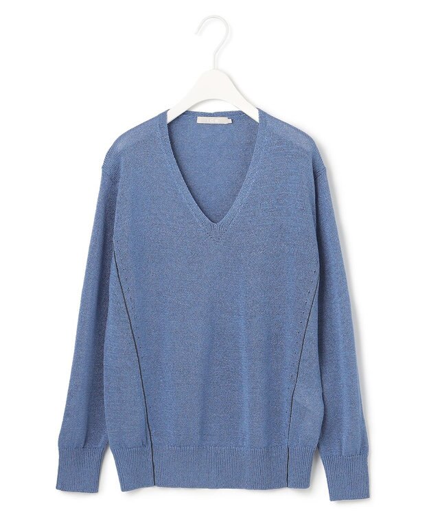 ICB 【WEB限定カラーあり・洗える】ペーパーブレンドシャインニット Vネックプルオーバー スマルトブルー系