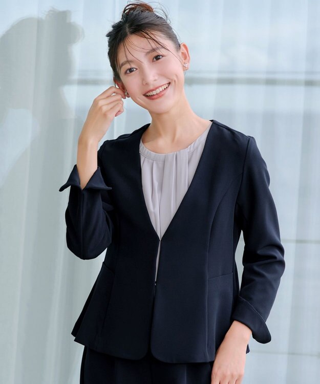 Tiaclasse L 【ストレッチジョーゼット】フレアジャケット ネイビー