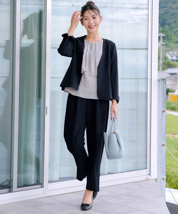 Tiaclasse L 【ストレッチジョーゼット】フレアジャケット ネイビー