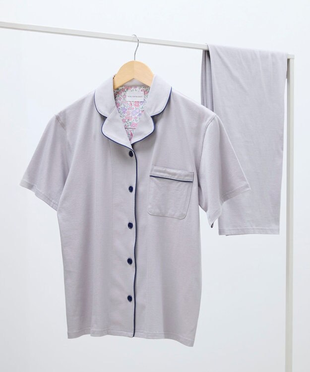 une nana cool 【綿100%】スビン天竺 半袖開襟パジャマ MADE WITH LIBERTY FABRIC グレー