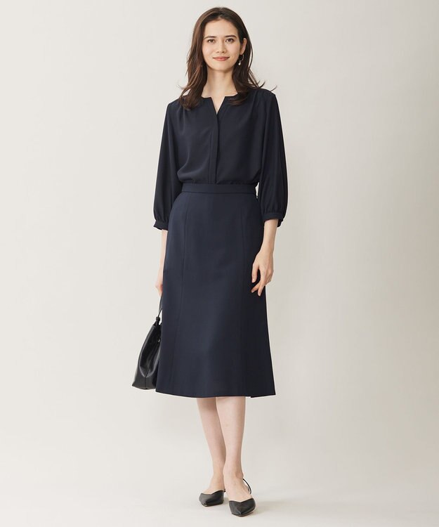 自由区 【セットアップ対応・UVカット・接触冷感・洗える】ライトストレッチフレア スカート ネイビー