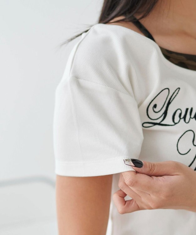 WEGO ドッキングオフショルデザインちびT ホワイト