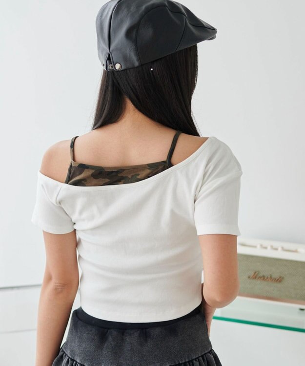 WEGO ドッキングオフショルデザインちびT ホワイト