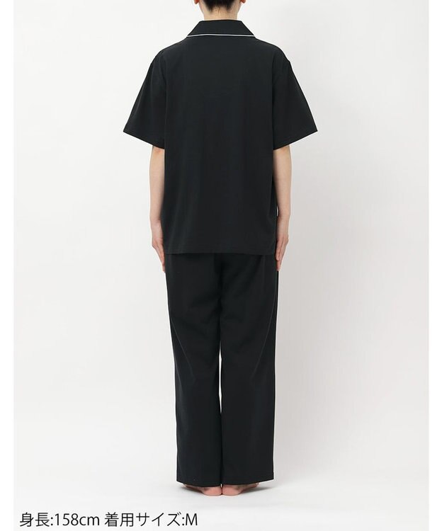 une nana cool 【綿100%】60/2 やわらか天竺 半袖開襟パジャマ MADE WITH LIBERTY FABRIC ブラック