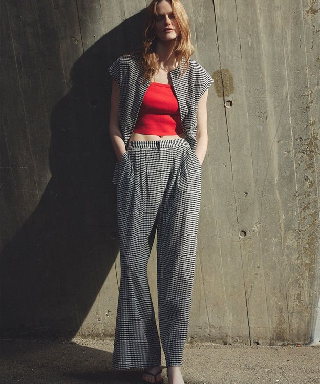 uncrave ギンガムチェック ワイドパンツ ブラック×ホワイト