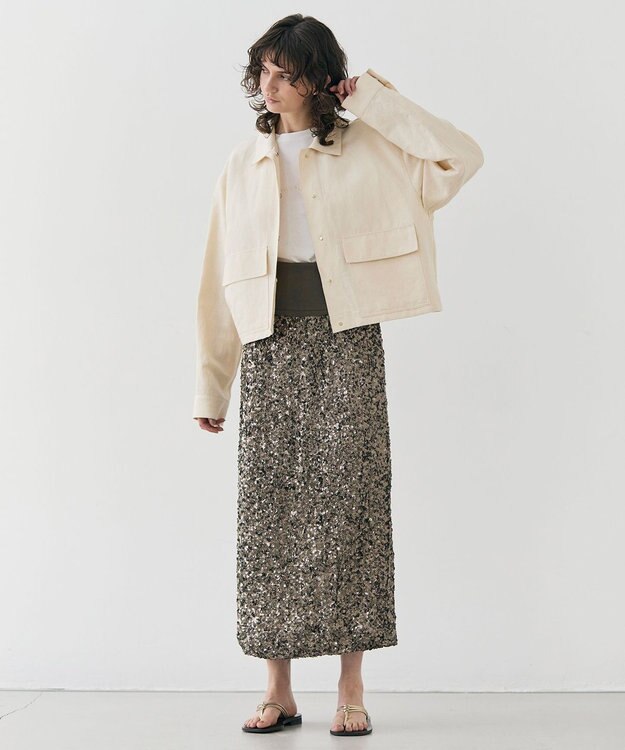 BEIGE， 【洗える】ALYSSUME / スパンコールストレッチニットスカート Khaki