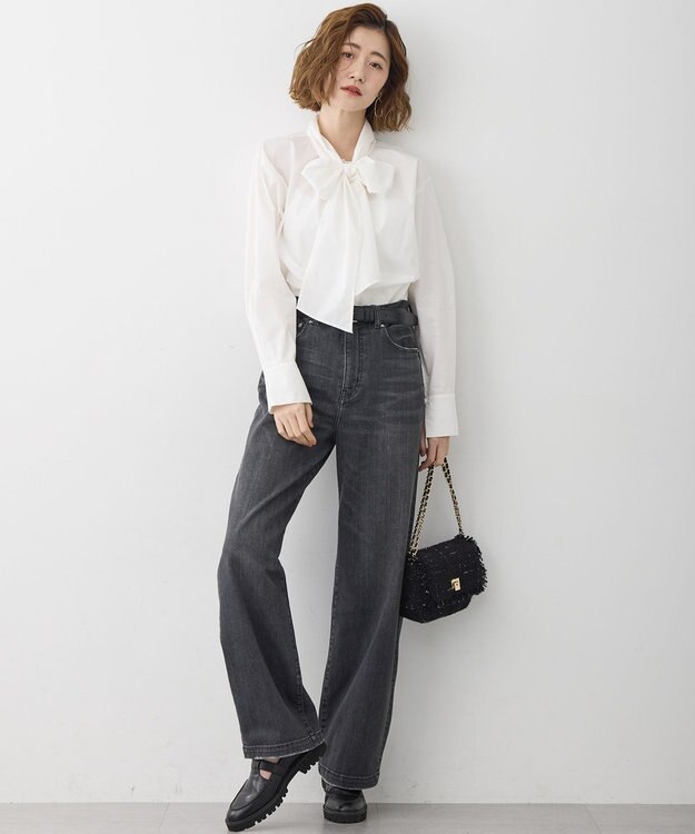 23区 L 【滝沢眞規子さん着用/Oggi掲載】ストレッチライトタイプライター 2WAY ボウタイブラウス アイボリー系