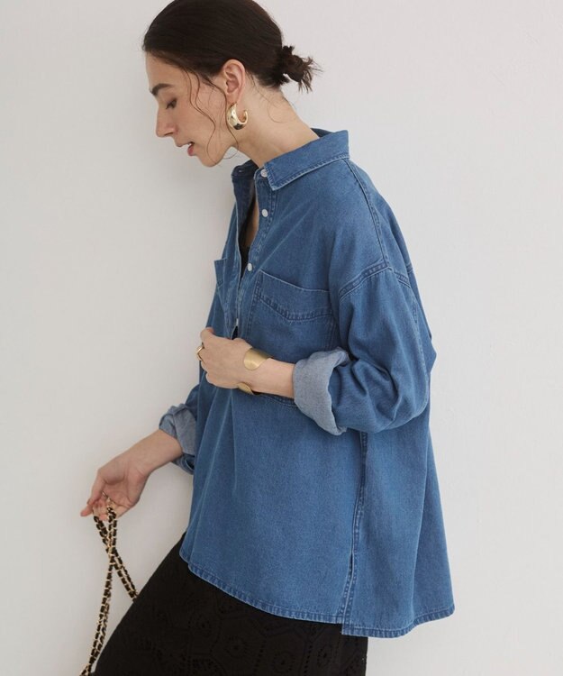 WEGO 【ANGIE VINTAGE】襟が選べる デニム プルオーバー シャツ（バンドカラー/レギュラー） ブルーその他