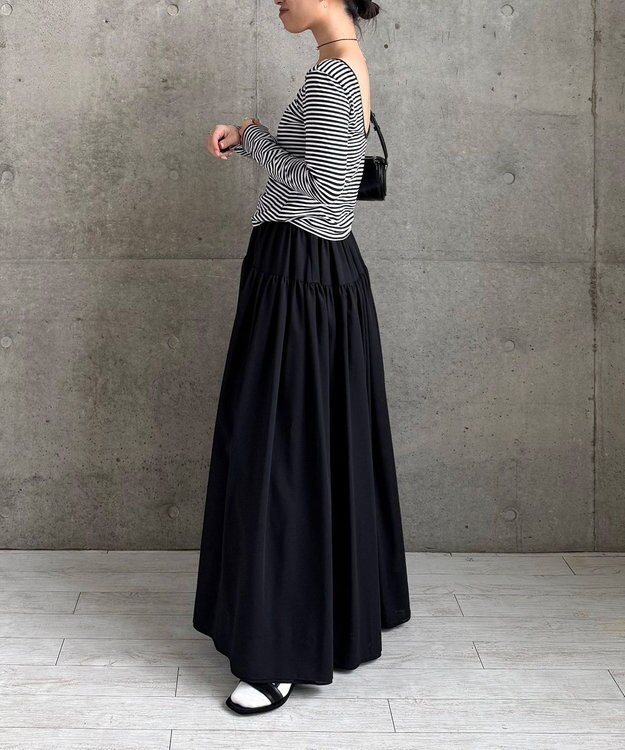 #Newans 【LEE掲載アイテム】ダブルギャザーロングスカート ブラック