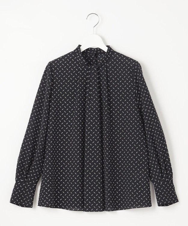 自由区 【洗える】ライトサテン ブラウス ブラック系1