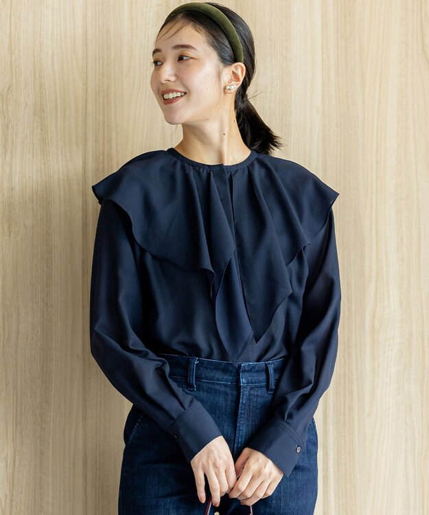 組曲 L シフォンツイルラッフル ブラウス ネイビー系